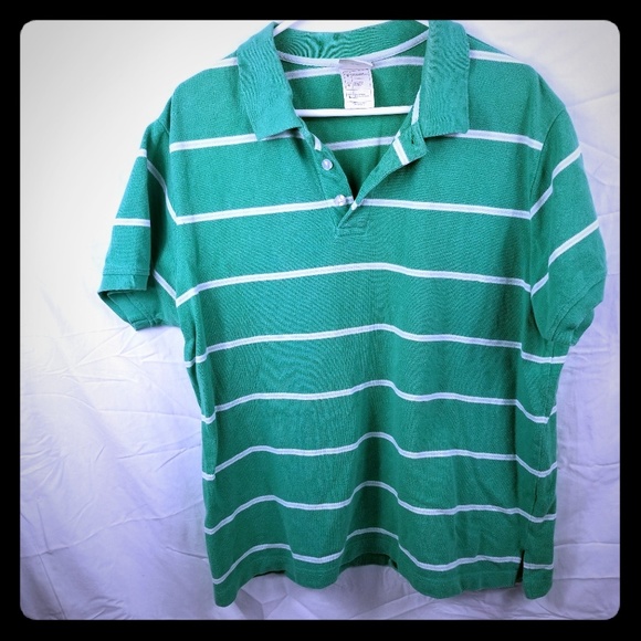 Disney Polo Green and White Stripes sz Large - Picture 1 of 4